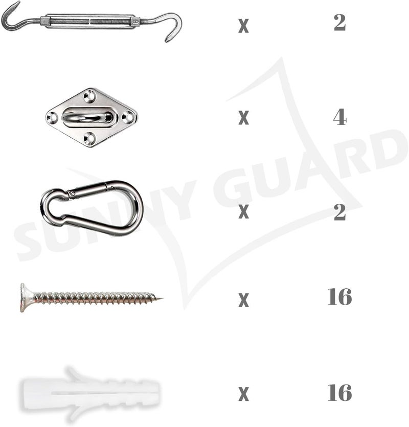 SUNNY GUARD Sun Shade Sail 304 Stainless Steel Hardware Kit 8 Inch for Rectangle Shade Sail Installation for Backyard Yard Deck Patio Garden - Image 5